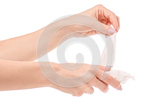 Female hand wet wipe