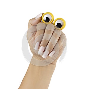 Female hand on white background