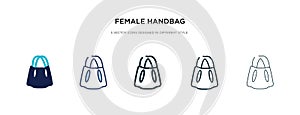 Female handbag icon in different style vector illustration. two colored and black female handbag vector icons designed in filled,