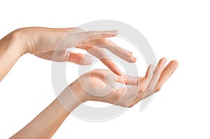 Female hands applying moisturiser photo