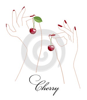 Female hands with cherry