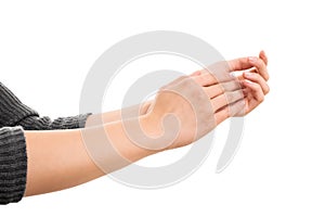 Female hands clapping on a white background