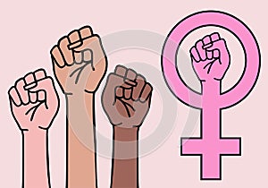 Female hands, feminist sign, feminism symbol, vector