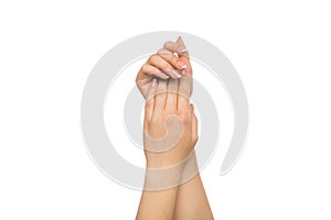 Female hands with french manicure, crop, cutout