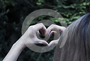 Female hands heart shape on isolated nature background