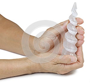 Holding a Selenite Spiral Wand photo