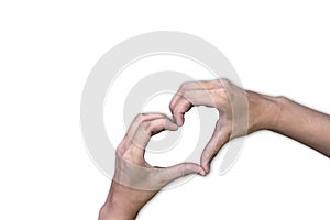 Female hands making together heart shape by fingers, isolated on white background