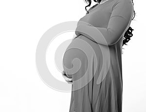 Female hands of pregnant woman stroking her belly