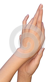 Female hands are touching each other