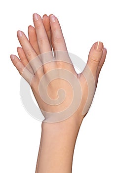 Female hands are touching with interlaced finger tips