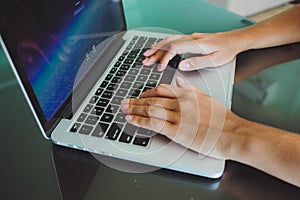 Female hands typing, businesswoman using laptop