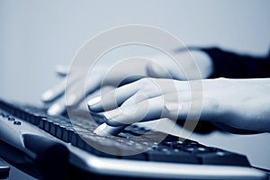 Female hands typing on computer keyboard