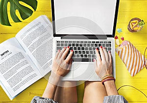 Female Hands Typing Macbook Concept