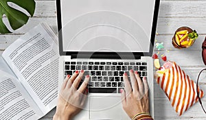 Female Hands Typing Macbook Concept photo