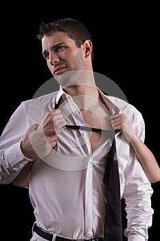 Female hands undress handsome man photo