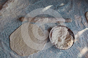 The process of using flour in baking dough to make bread