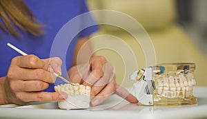 Female hands work in the laboratory