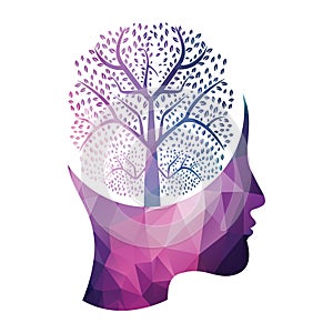 Female head with brain tree logo concept.