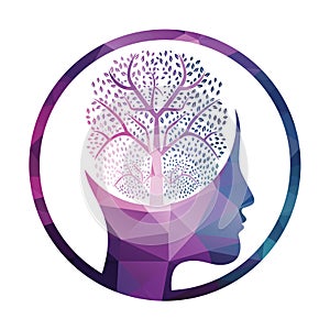 Female head with brain tree logo concept.