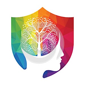 Female head with brain tree logo concept.