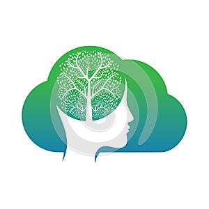 Female head with brain tree logo concept.