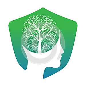 Female head with brain tree logo concept.