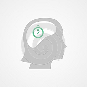 Female head and compass. Vector illustration, flat design photo