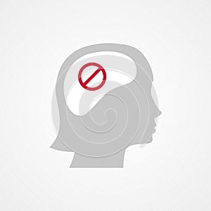 Female head and forbidden icon. Vector illustration, flat design
