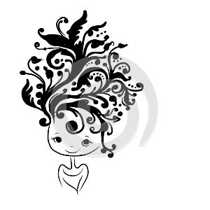 Female head silhouette, floral hairstyle for your