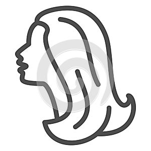 Female head silhouette line icon, 8 March concept, Woman profile sign on white background, Beautiful female face
