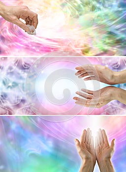 Female Healing Hands and healing energy x 3 banners