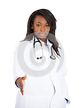 Female healthcare professional giving handshake