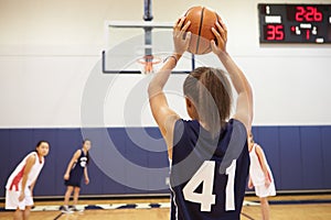 Female High School Basketball Player Shooting Basket