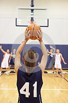 Female High School Basketball Player Shooting Basket