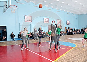 Female high school basketball team from eastern europe playing game