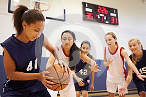 Female High School Basketball Team Playing Game