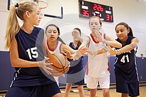 Female High School Basketball Team Playing Game