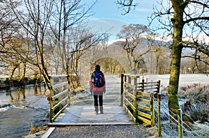 Female Hiker Frosty Winter Morning