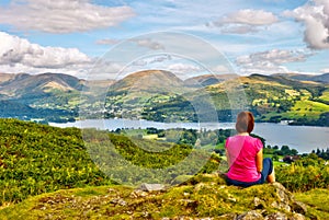 Female hiker overlooking Lake Windermere