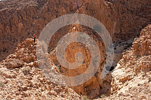 Female hiker posing in a narrow canyon in Judaean Desert, Israel