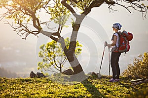 Female hiker standing on cliff