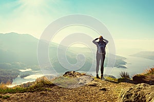 Female hiker on top of the mountain