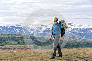 Female hikers enjoying scenic view of EyjafjallajÃ¶kull