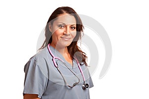 Female Hispanic Doctor or Nurse on White photo