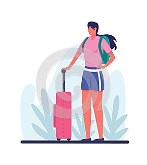 Female holidaymaker with luggage going on summer trip