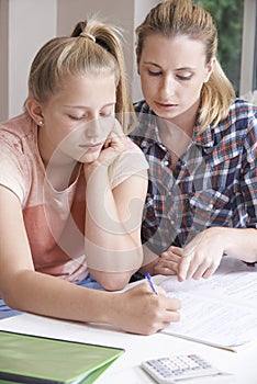 Female Home Tutor Helping Girl With Studies photo
