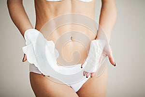 Female Hygiene. Closeup Of Beautiful Woman With Fit Slim Body In