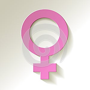 Female icon - Venus vector symbol with shadow roseate.