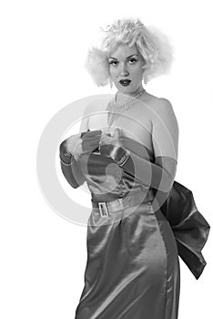 Female impersonator in black and white