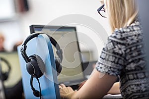 Female interpretr simultaneous interpreter booth